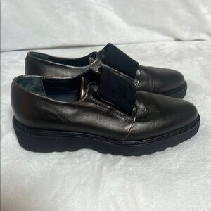 Aquatalia METALLIC CALF Charcoal Leather Loafers Slip-On Shoes Sz 6 34L1370-CCL